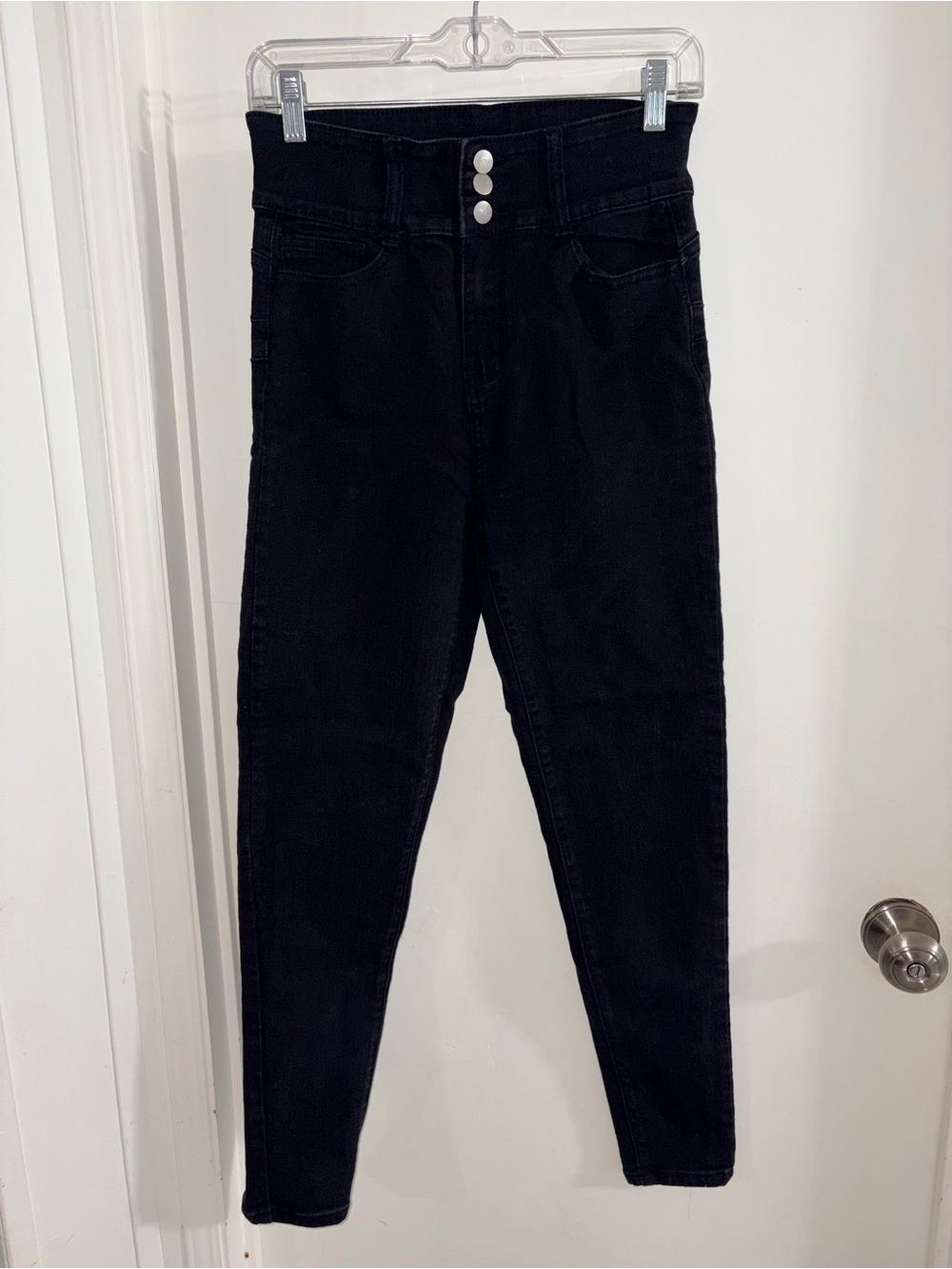 High-Rise Black Jeans with Triple-Button Waist
